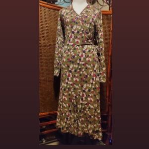 BODEN | Green Floral Long Sleeve Wrap Dress